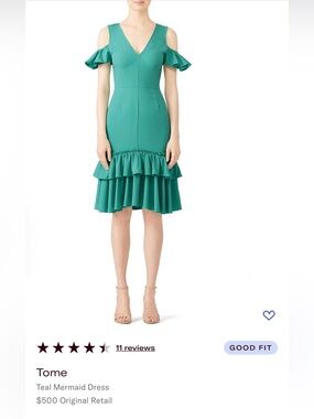 TOME NYC - Teal Cold-Shoulder Mermaid Midi Dress - Size 12 EUC